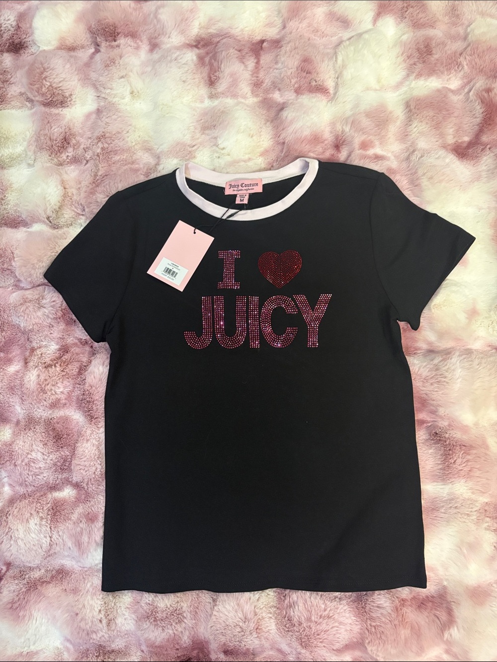 Juicy Couture Black Short Sleeve Tee with Pink Rhinestone "I ♥ JUICY"